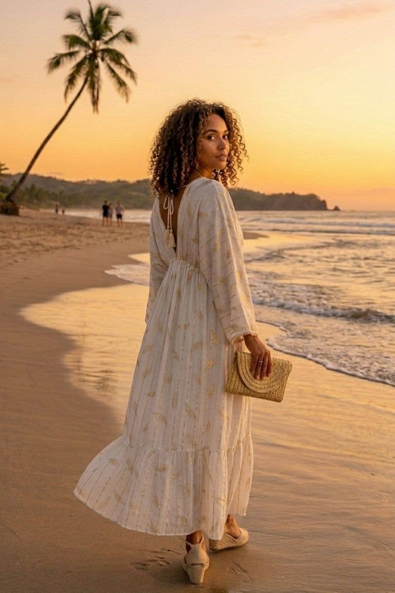 Lula Natura - YANIS Long Dress White and Gold