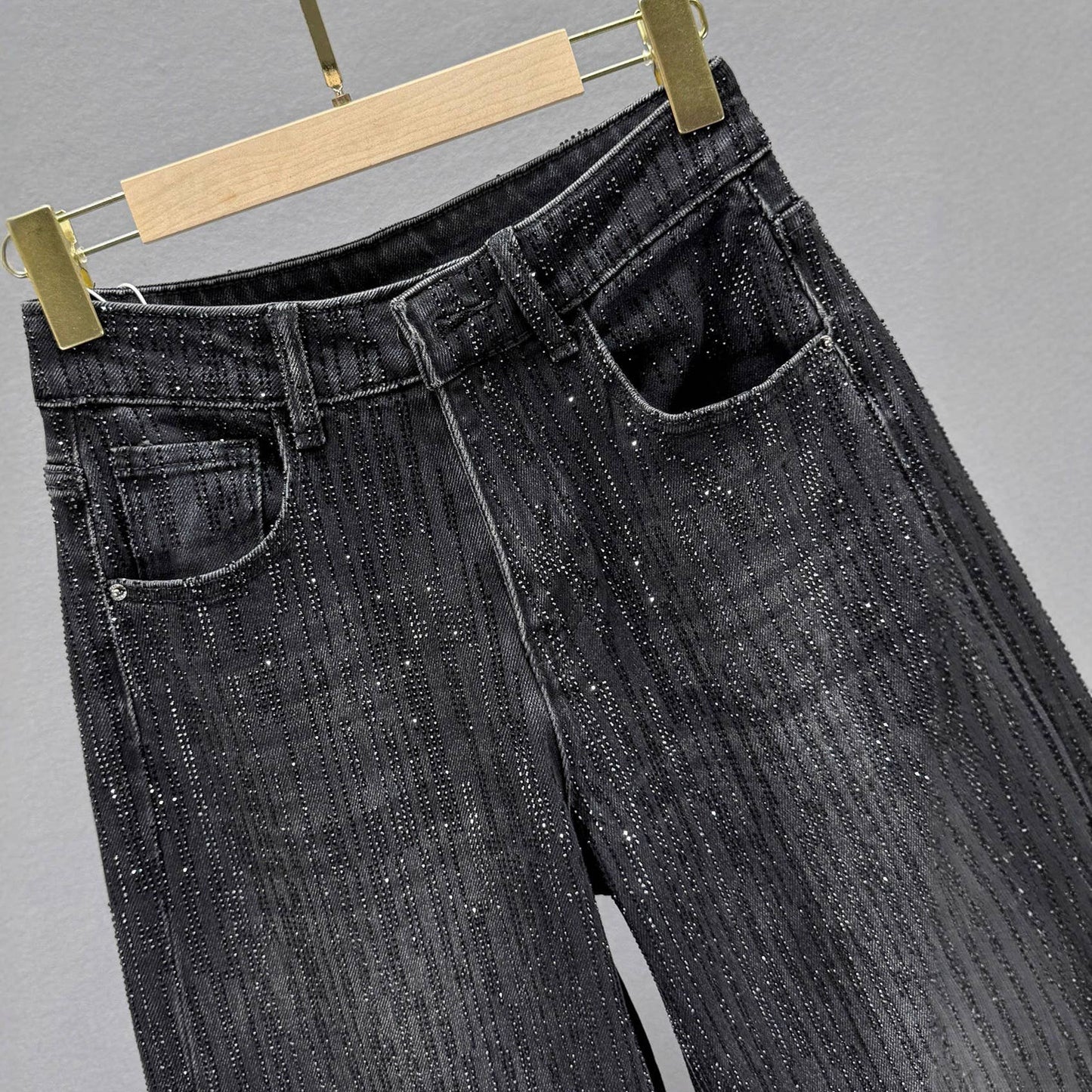 Productseeker - Rhinestone High Waist Wide Leg Jeans
