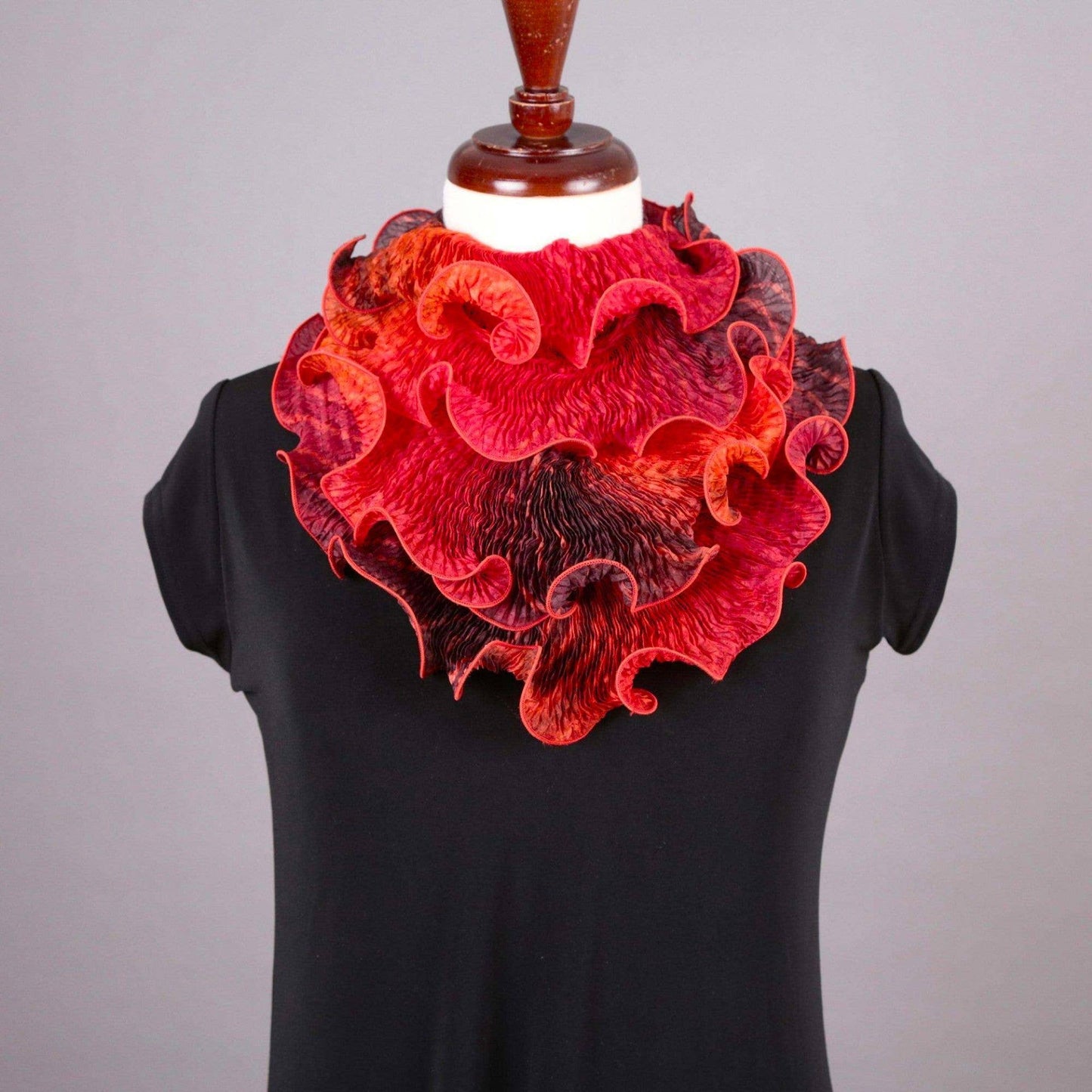 Cathayana - Hand-Dyed Silk Infinity Scarf | Black & Red