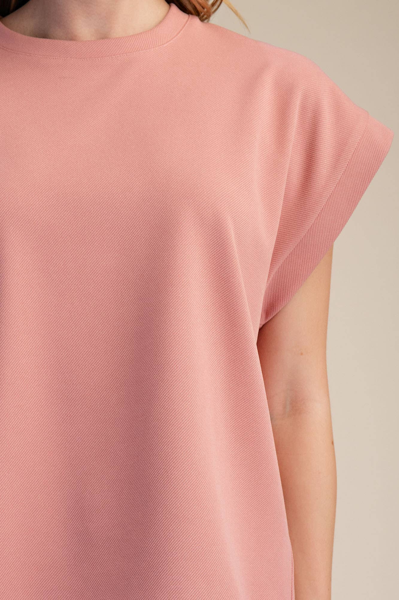 Glam - Crew Neckline Cuffed Top/ Blush