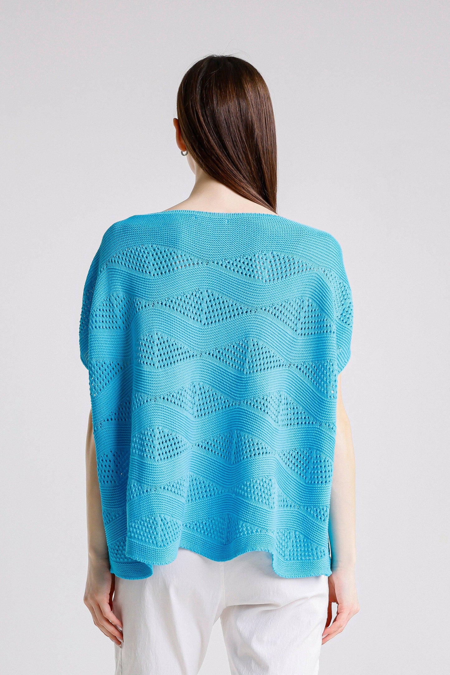 TINA Stephens  - Patsy SS Wave Knit Sweater/ Turq