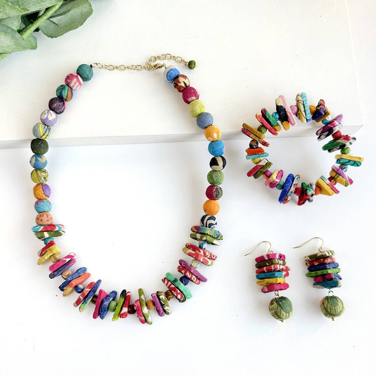 WorldFinds - Kantha Stacked Triangle Earrings