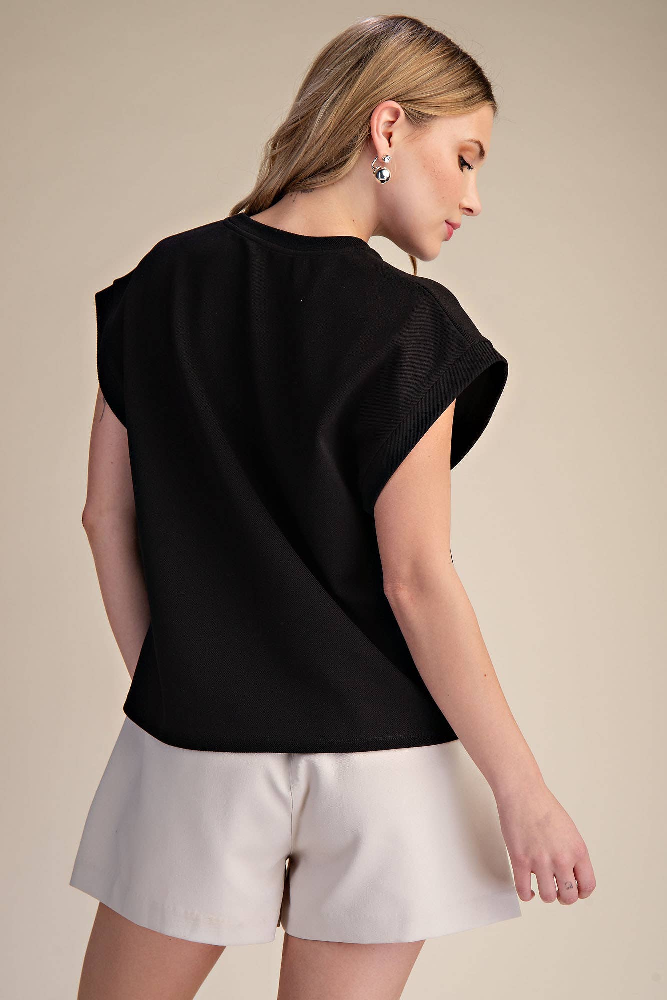 Glam - Crew Neckline Cuffed SS Top