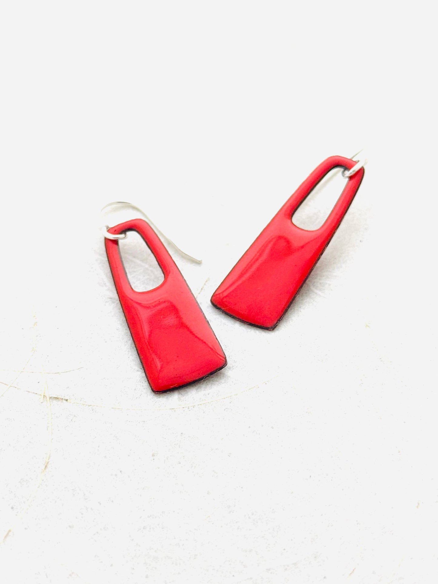 Magpie Mouse Studios - Small Rectangle Earrings, Flame Orange Enamel