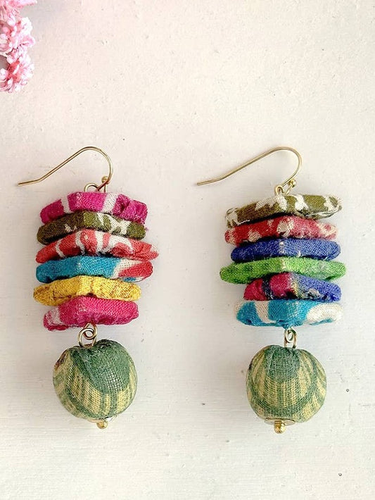 WorldFinds - Kantha Stacked Triangle Earrings