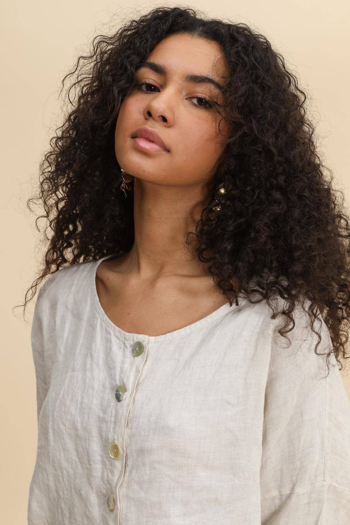 Made in Italy- Crop Linen Cardigan/ Natural