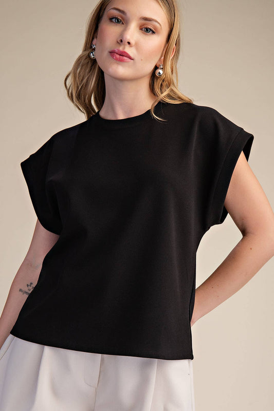 Glam - Crew Neckline Cuffed SS Top