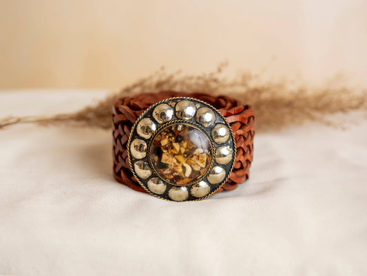 Lula Natura - Brown Leather Belt Satu Wide w/ Brown Stone