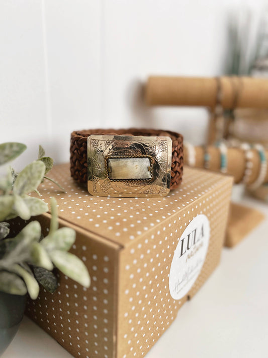Lula Natura - Brown Leather Belt Satu Wide w/ White Stone