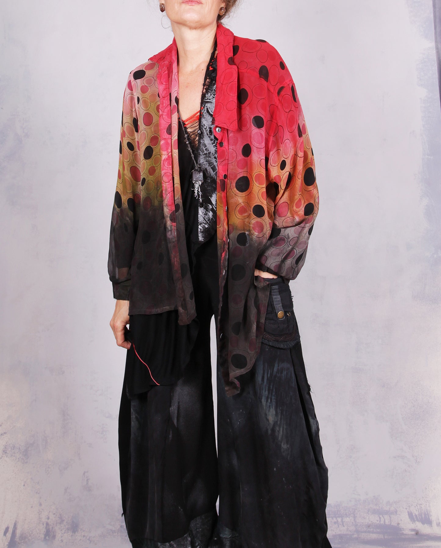 Tatiana Palnitska - Tru2/ Sheer Painted Silk Top W/Circles