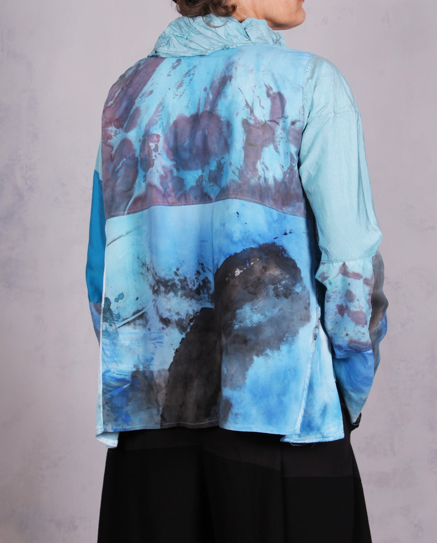 Tatiana Palnitska - Tru6/ Detailed Mixed Silks Aqua/Blue Top W/Pocket