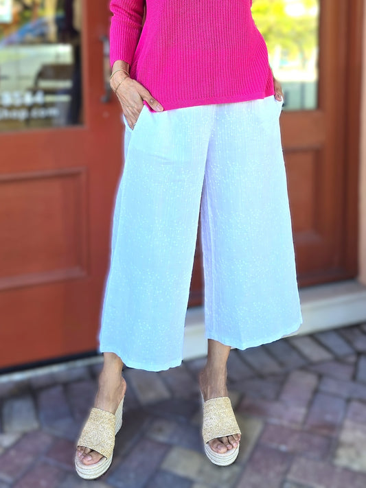 BlueBerry- Embroiled Linen Trouser/White