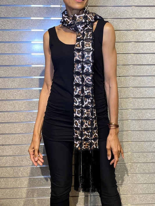 Blu Ice- Leather Printed Fringe Scarf