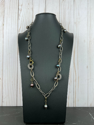 NSerena Jewelry-Peacock Freshwater Pearl w Mesh rings Necklace